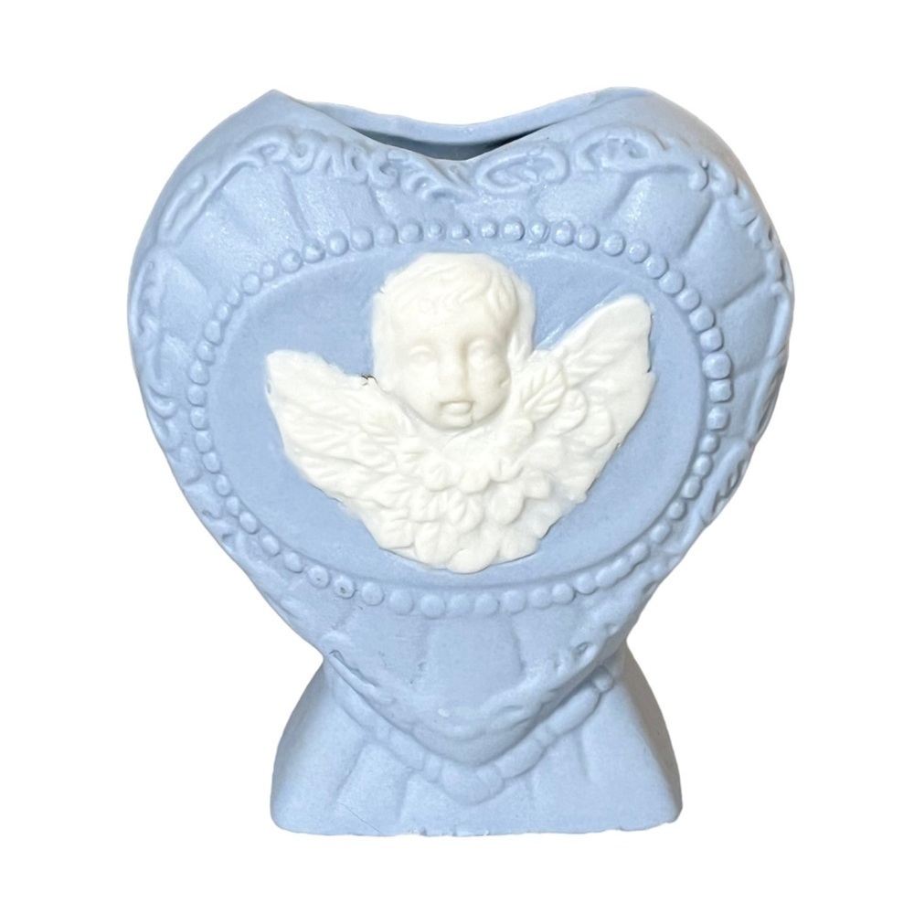 Ceramic Heart Angel Vase Blue/White